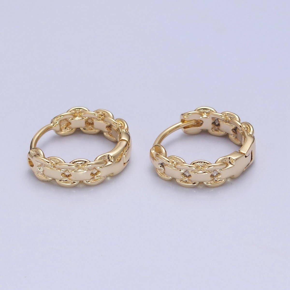 14K Gold Filled Braided Rolo Chain Link Huggie Hoop Earrings P-377