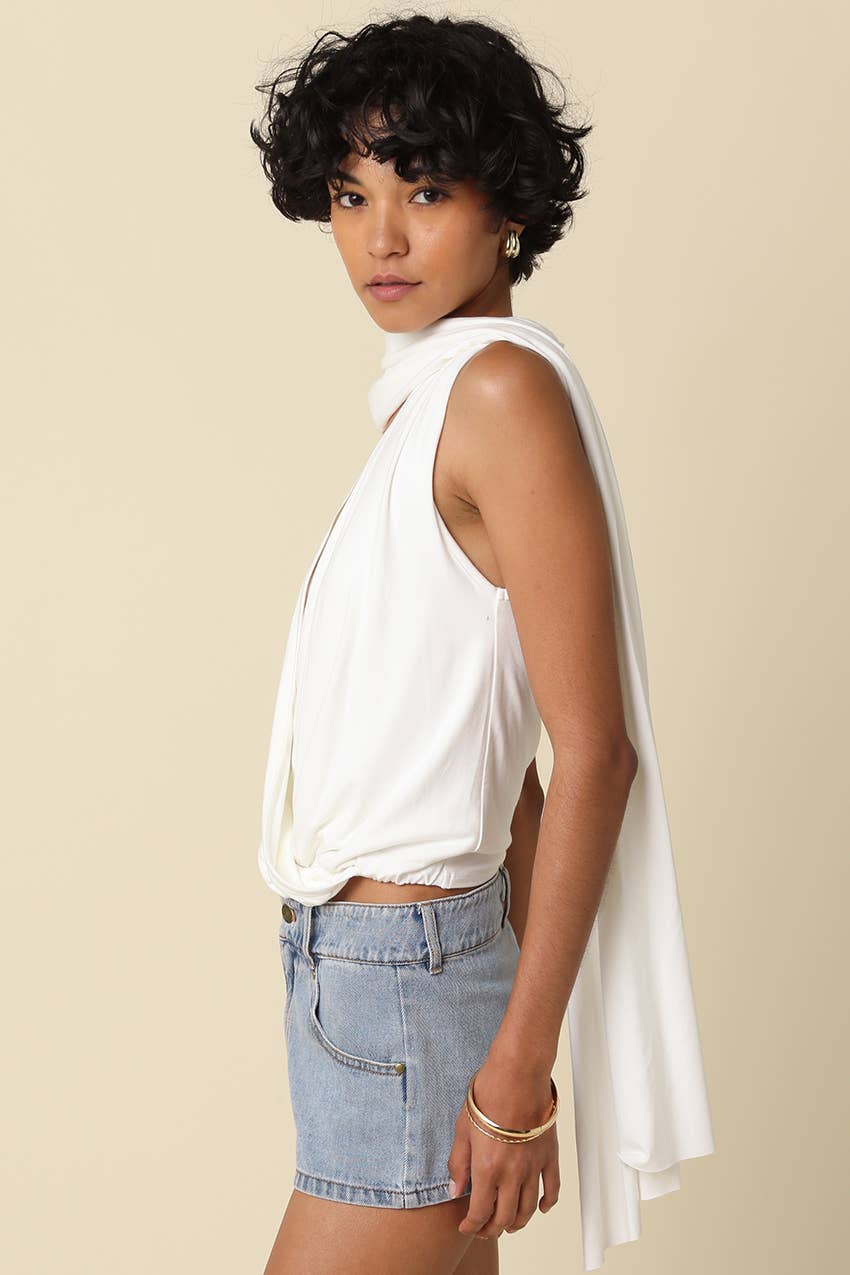 Noah Draped Scarf V-Neck Top