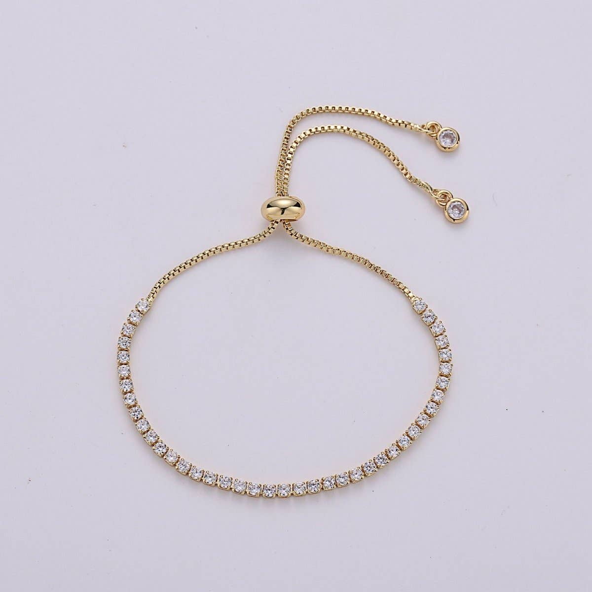 Micro Pave Adjustable Bracelet, Rainbow Clear CZ Cubic Bracelet Gold tennis bracelet in 14k Gold Filled Chain | K-546 K-547