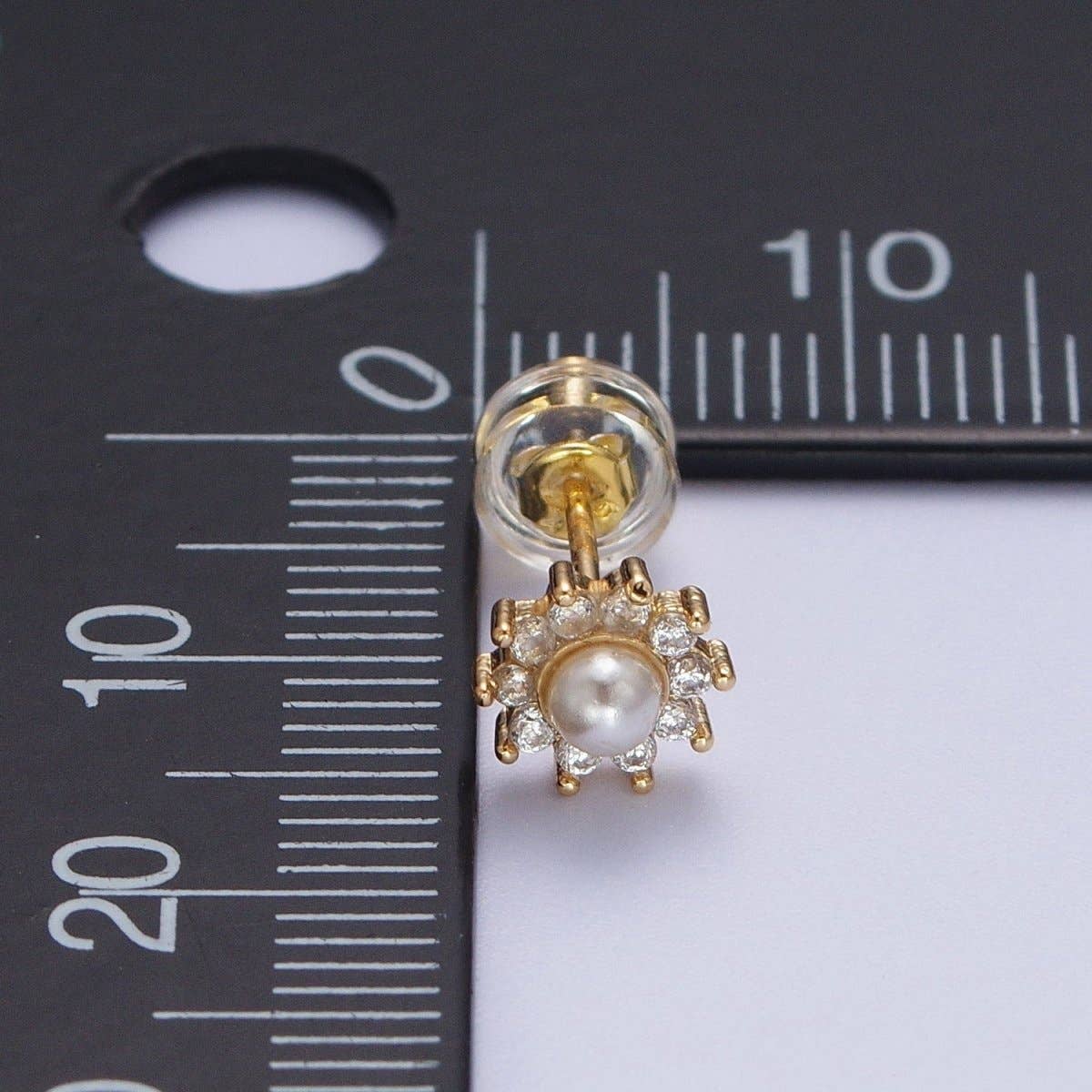 Gold Pearl Flower Stud Earrings, Celestial Sunburst Star Sun Stud Earrings Jewelry | AD-031