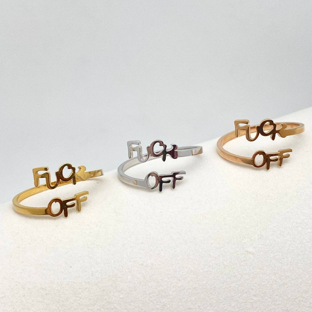 'Fuck OFF' Gold-plated Stainless steel  Adjustable Ring - FGS
