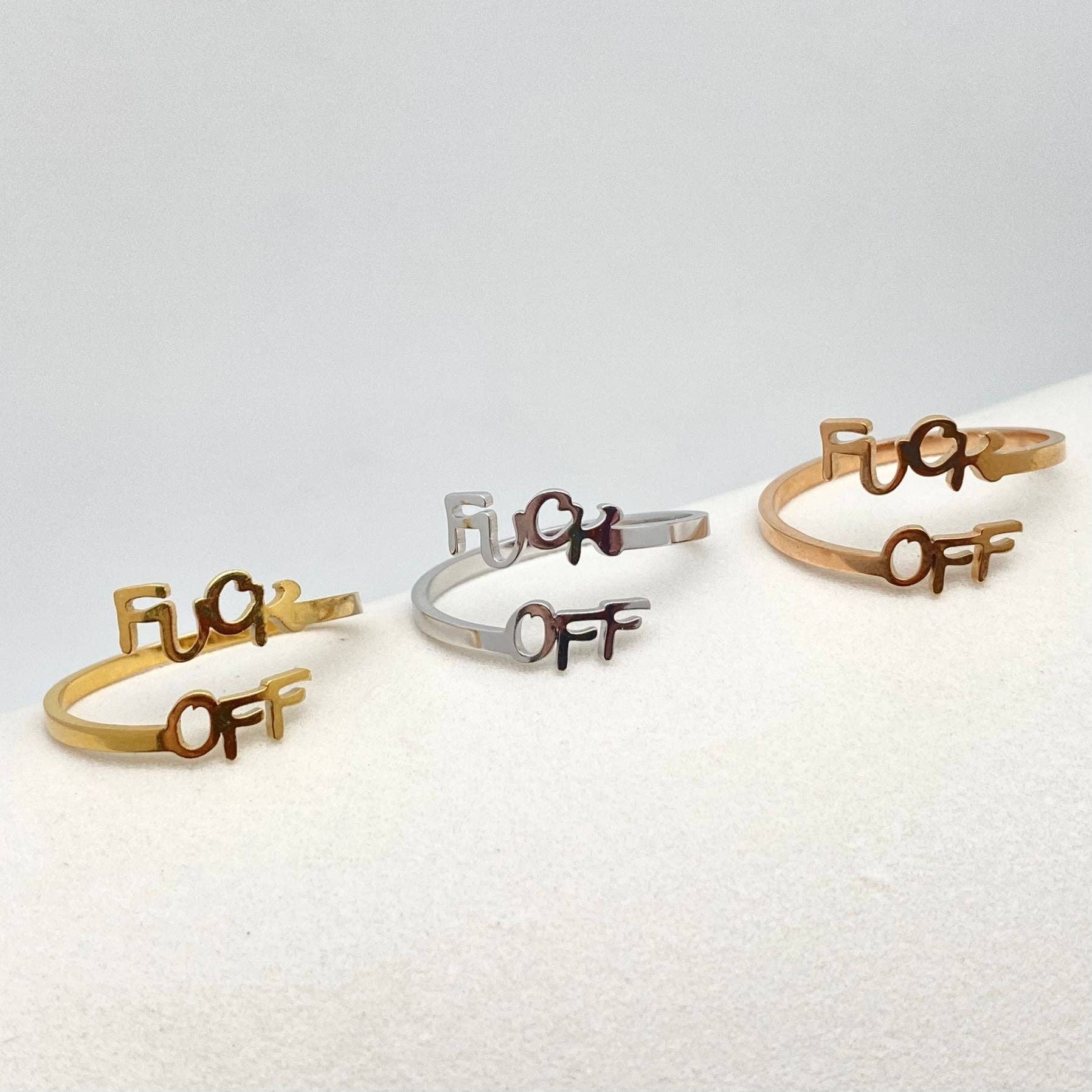 'Fuck OFF' Gold-plated Stainless steel  Adjustable Ring - FGS