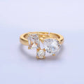 24K Gold Filled Clear CZ Baguette Teardrop Round Ring | O847