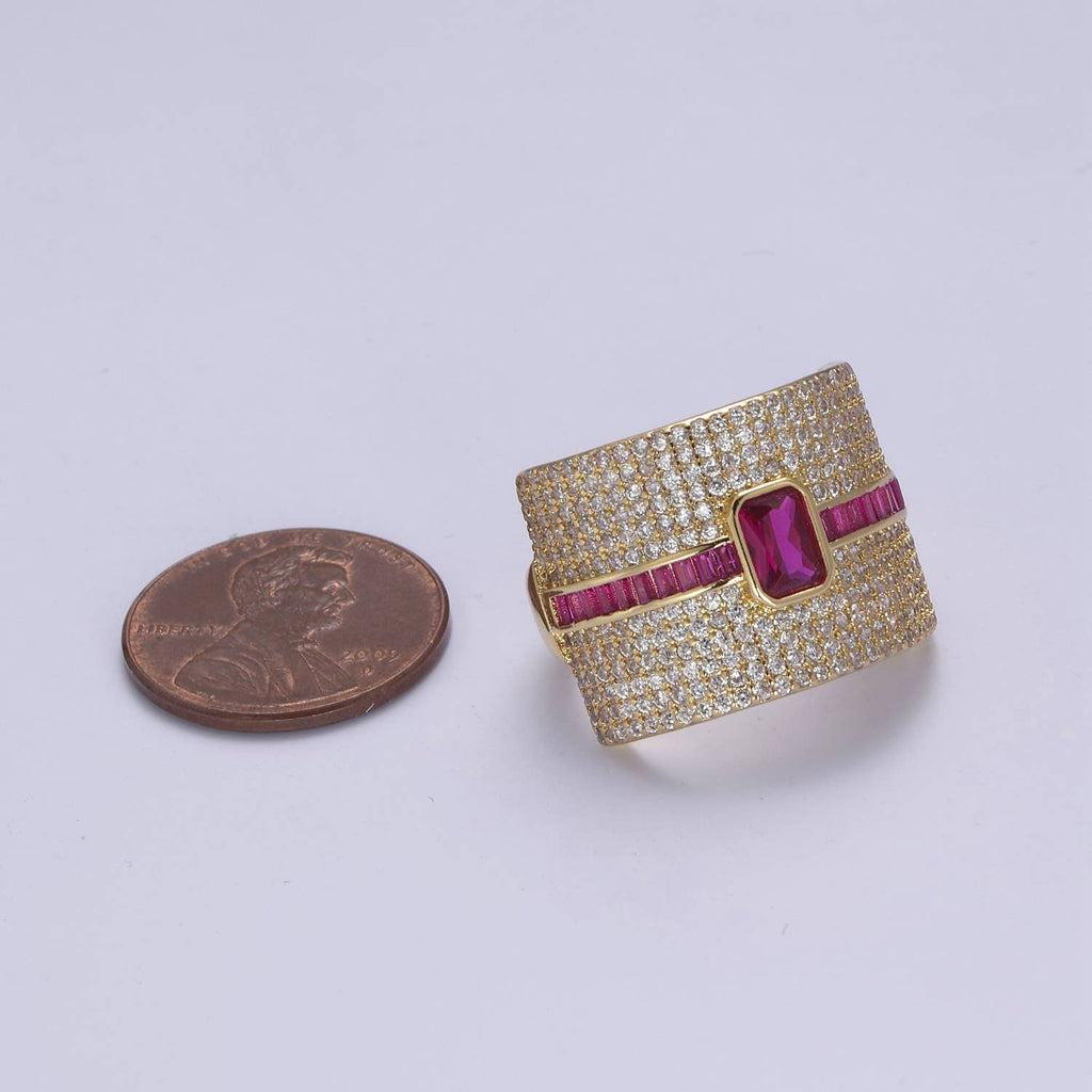 Colorful Micro Pave Adjustable Chunky Statement Ring