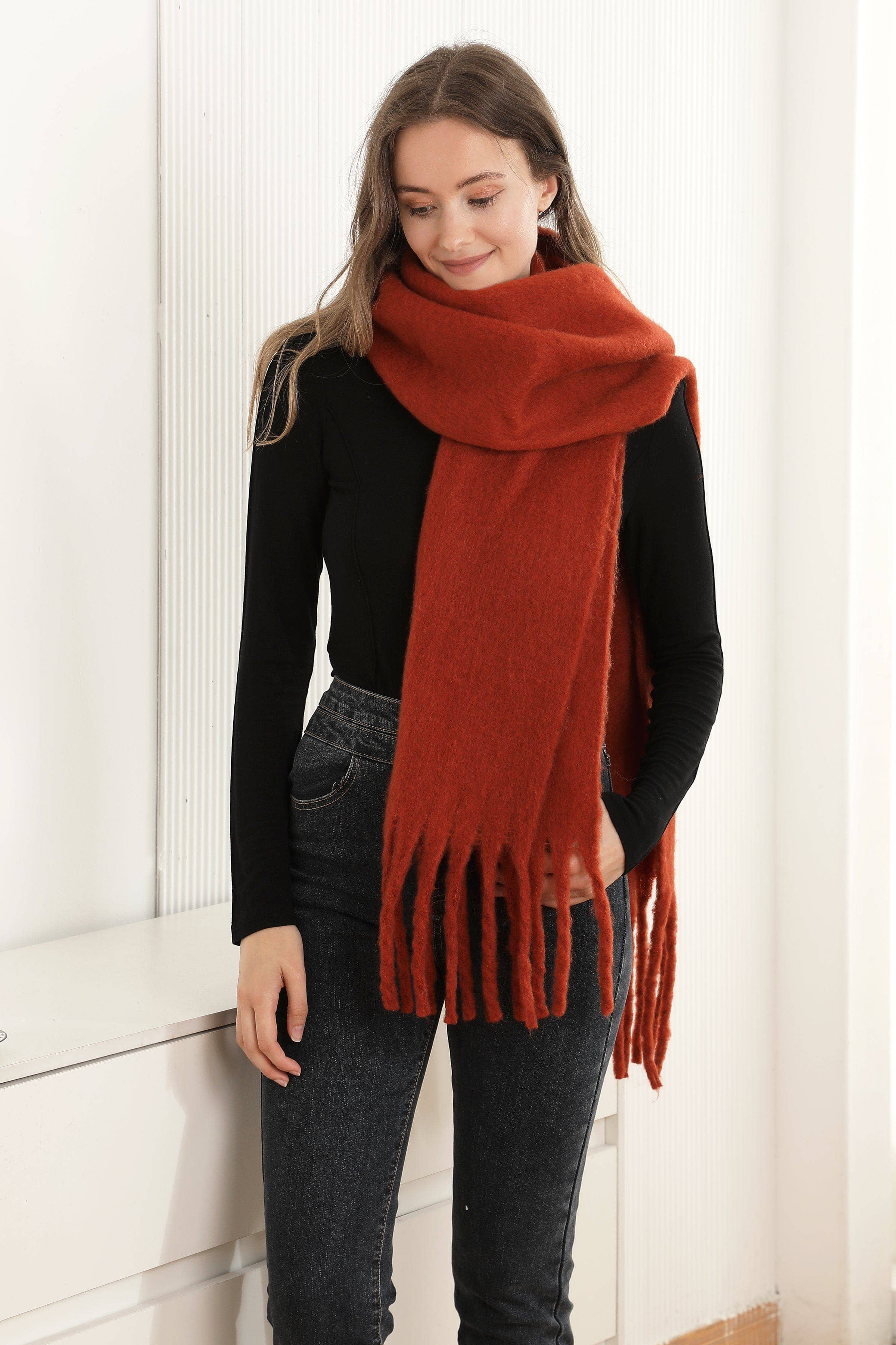 JS2416 Solid color Oblong Scarf with Fringe