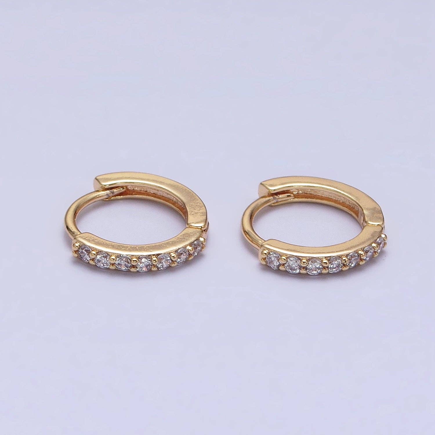 16K Gold Filled Clear CZ Thin 12.5mm Cartilage Earrings