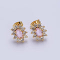 Pink & Clear Oval Cubic Zirconia Celestial Sun Burst Gold Stud Earrings | AD-580
