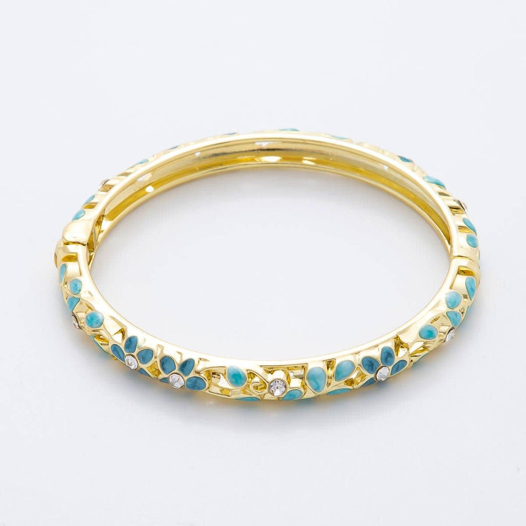 14K Gold Filled Round Pink, Green, Orange, Blue Enamel Artisan Daisy Flower Bangle | WA-292 WA-300 WA-323 WA-370