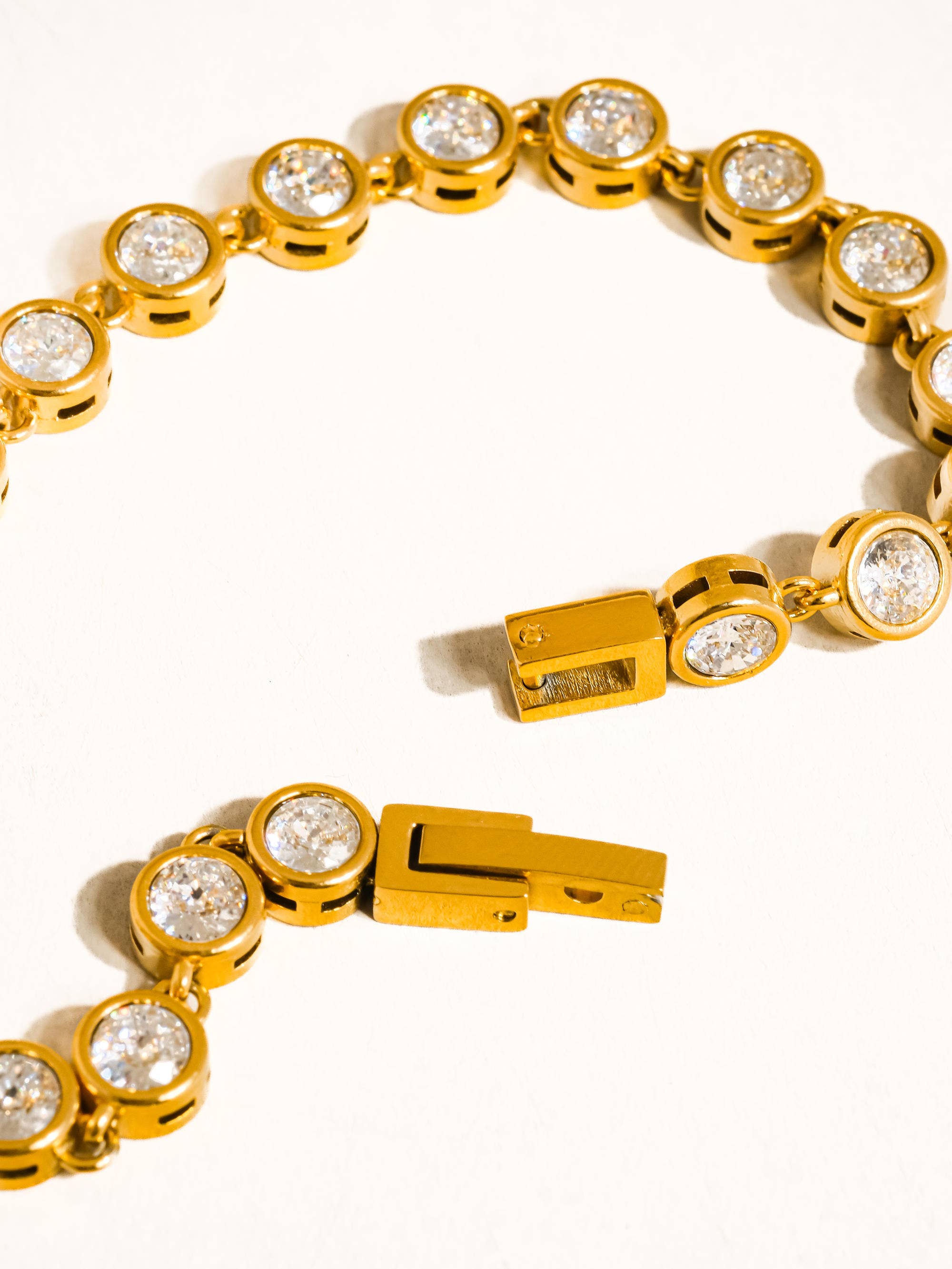 Amity 18K Gold Non-Tarnish Round Rhinestone Bracelet