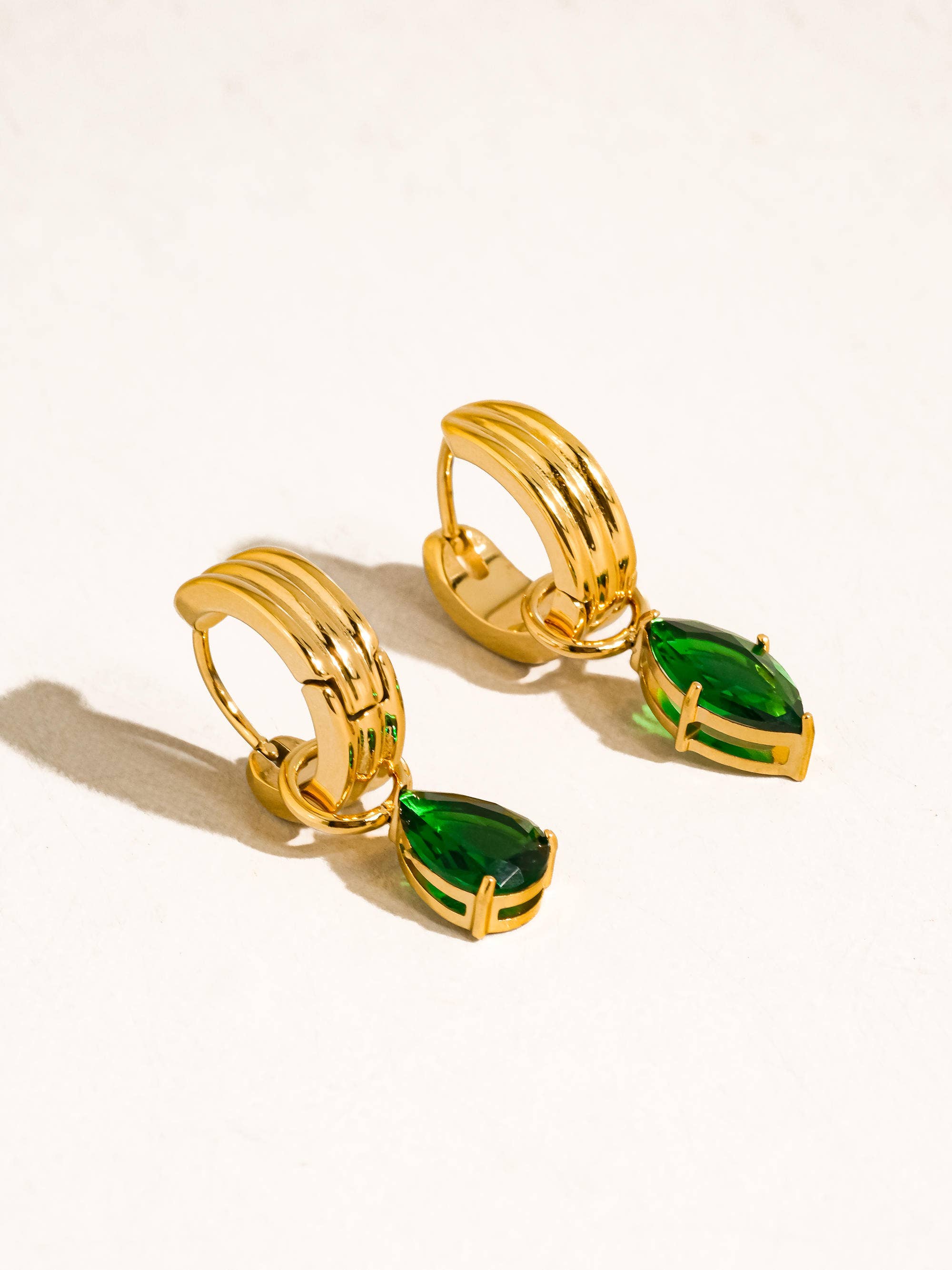 Saffron 18K Gold Non-Tarnish Teardrop CZ Mismatch Earrings