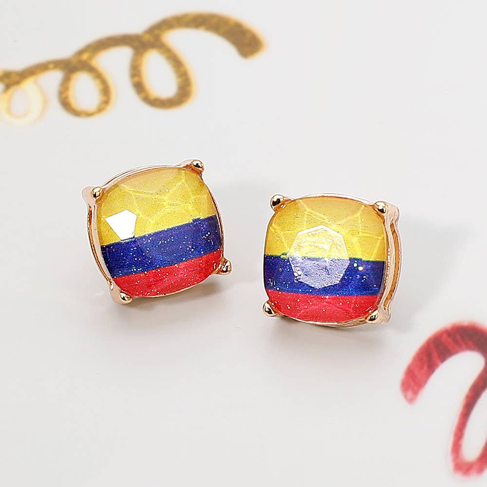 Argentina Flag Printed Faceted Cushion Stud Earrings