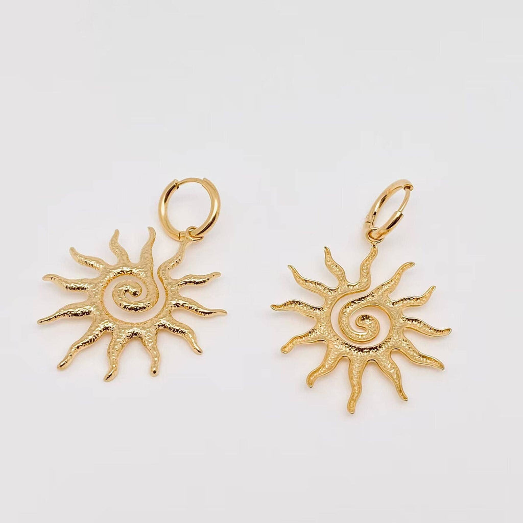 18k Gold Plated Spiral Sun Design Huggie Earrings