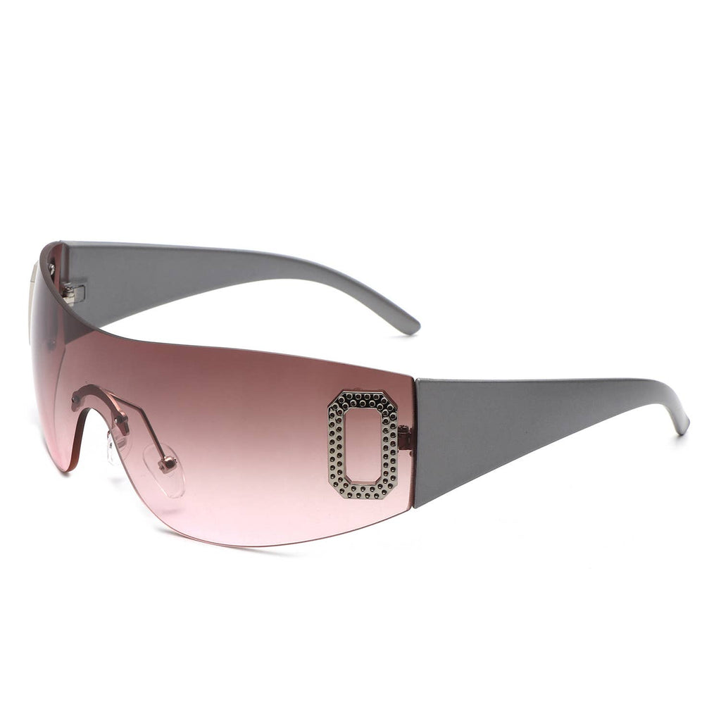 Rectangle Rimless Sleek Wrap Around Fashion Sunglasses