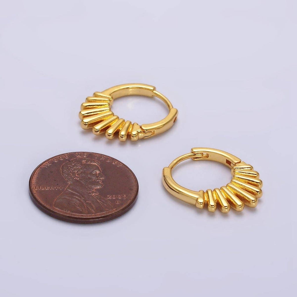 24K Gold Filled Multiple Bar Geometric Sunburst 15mm Huggie Earrings | AE811