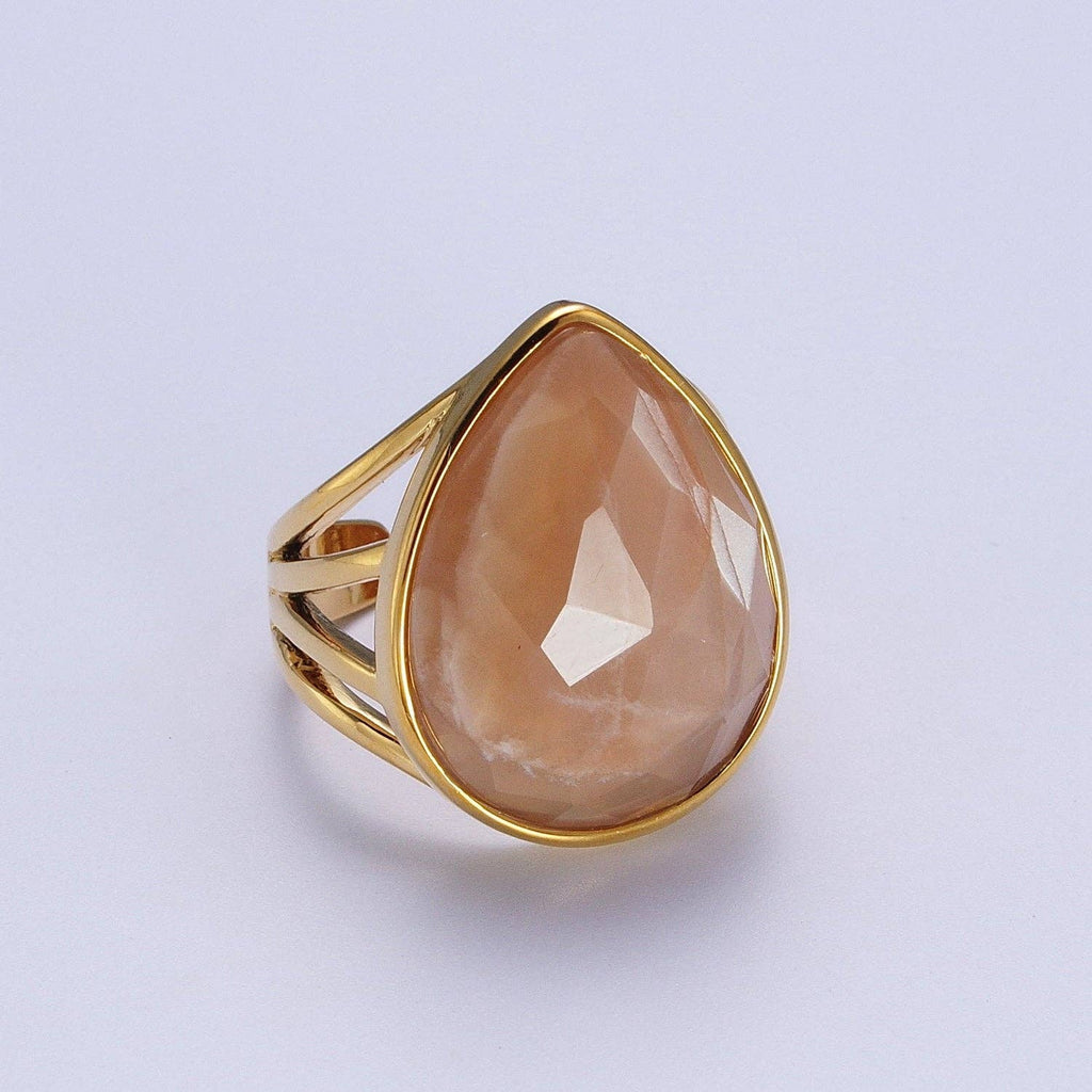 Gold Filled Multifaceted Teardrop Gemstone Ring | O-152~O-157 O-165 O-186 O-187