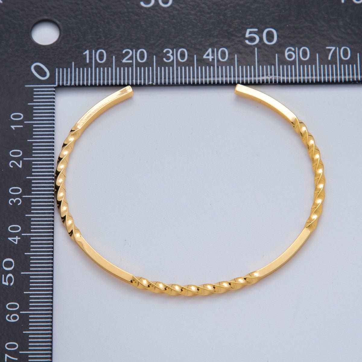 18K Gold Filled Twisted Band Bar Cuff Bracelet | WA-3289