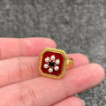 Vintage Pearl Flower Enamel 18K Gold-plated Square Ring
