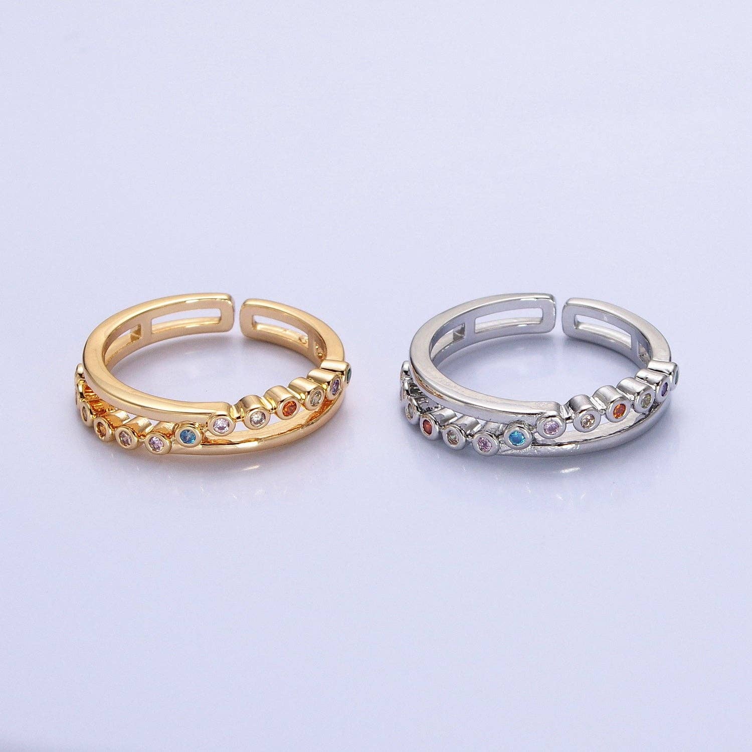 16K Gold Filled Multicolor Round CZ Double Band Ring in Gold