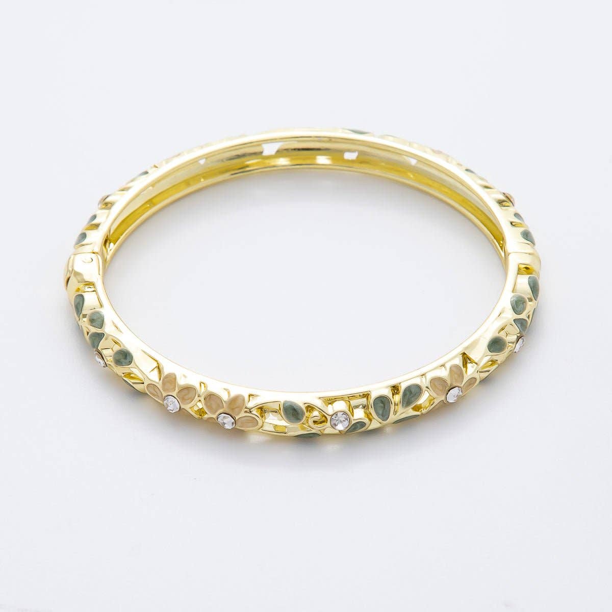 14K Gold Filled Round Pink, Green, Orange, Blue Enamel Artisan Daisy Flower Bangle | WA-292 WA-300 WA-323 WA-370