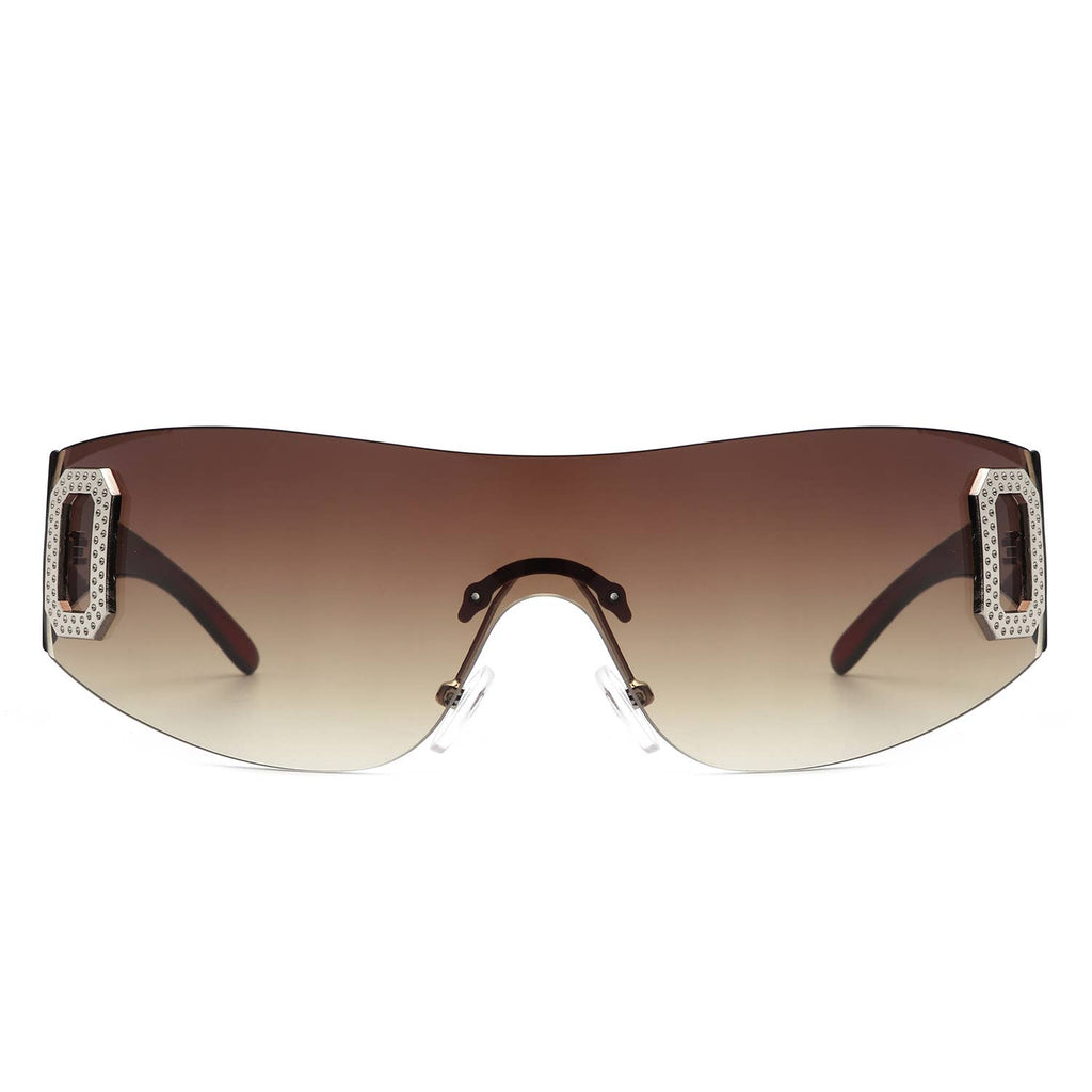 Rectangle Rimless Sleek Wrap Around Fashion Sunglasses