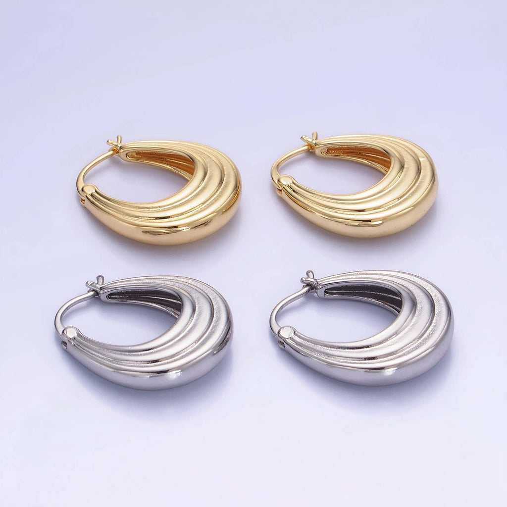 14K Gold Filled 25mm Line-Edged Dome Latch Hoop Earrings