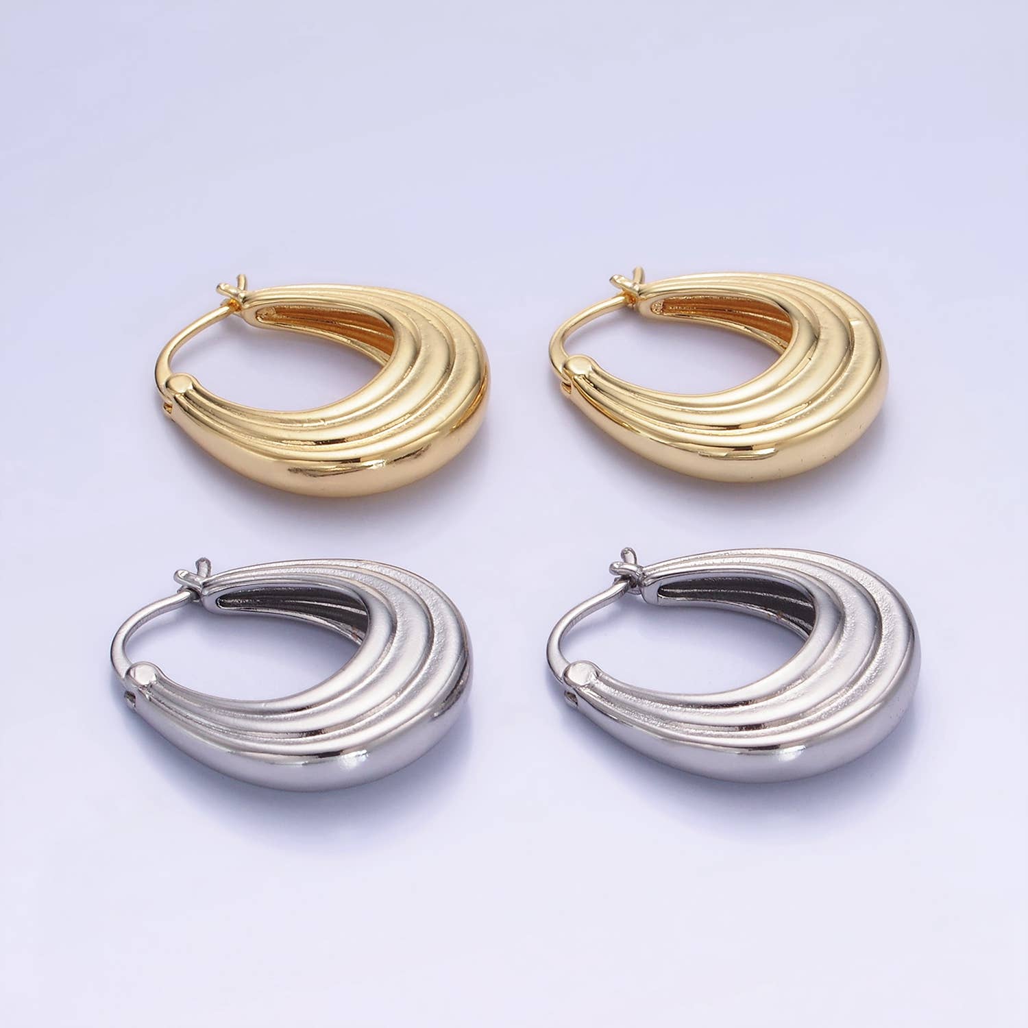 14K Gold Filled 25mm Line-Edged Dome Latch Hoop Earrings