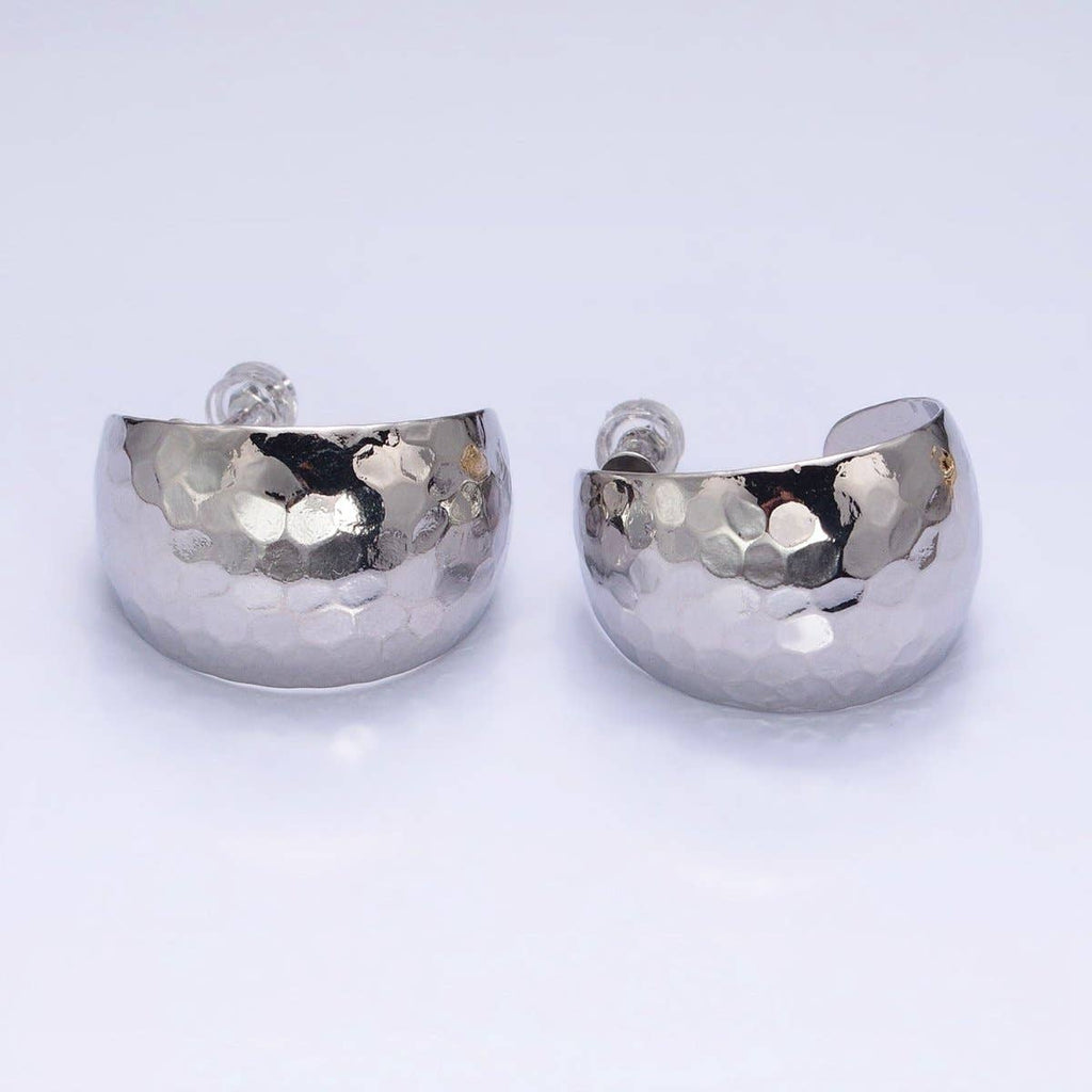 16K Gold Filled 25mm Round Multifaceted Wide Dome C-Shaped Hoop Earrings in Gold & Silver | AE023 AE024