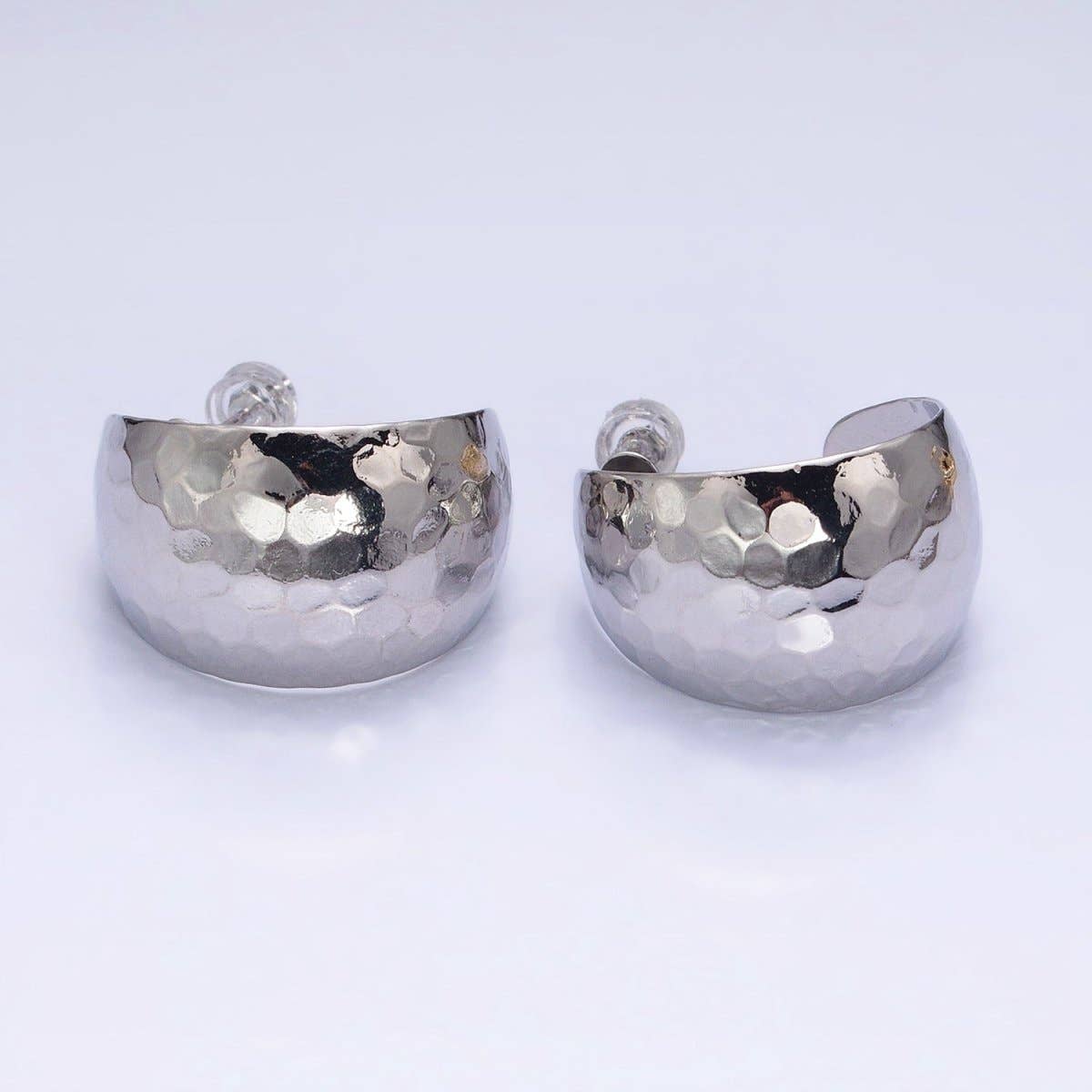 16K Gold Filled 25mm Round Multifaceted Wide Dome C-Shaped Hoop Earrings in Gold & Silver | AE023 AE024