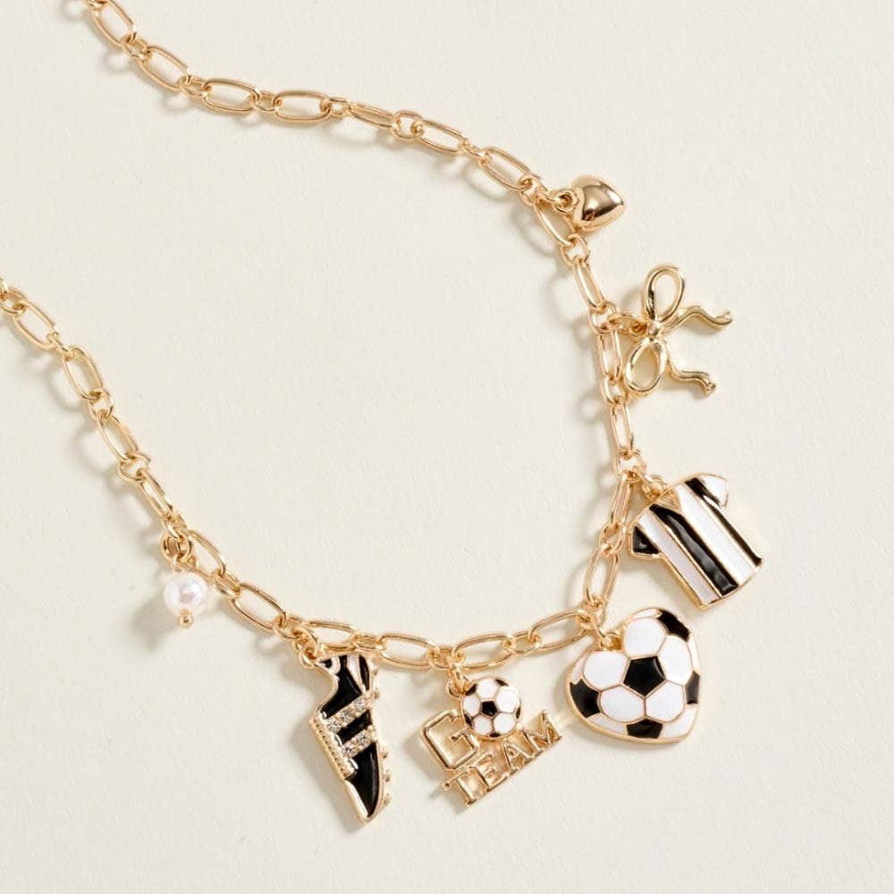 Soccer Bow Pearl Heart Charm Necklace