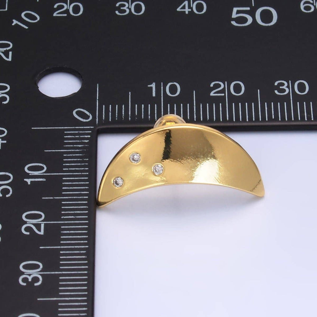 24K Gold Filled Clear CZ Celestial Crescent Moon Stud Earrings | AB081