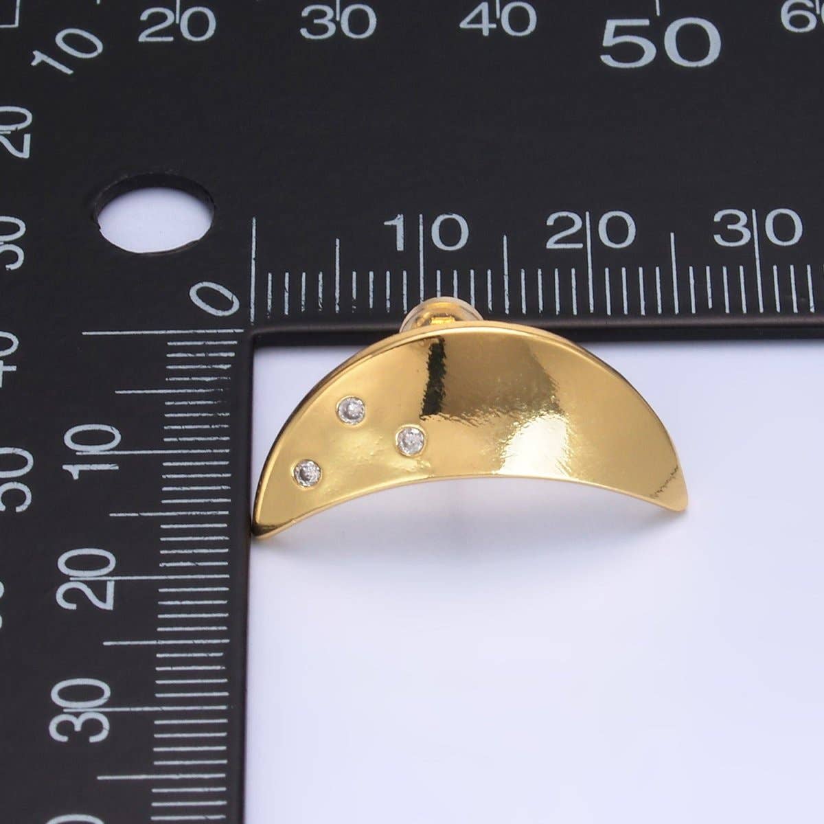 24K Gold Filled Clear CZ Celestial Crescent Moon Stud Earrings | AB081