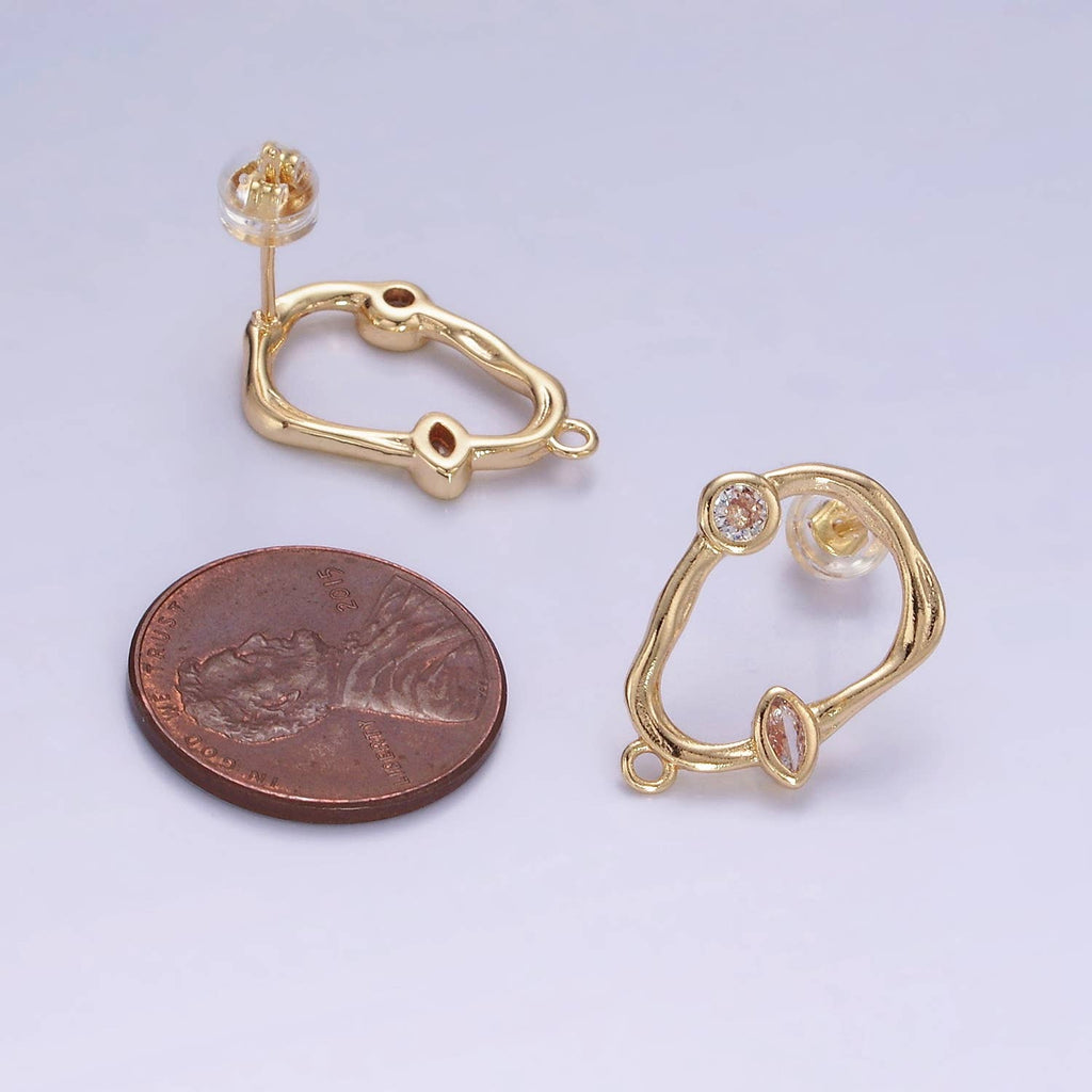 14K Gold Filled Open Abstract Molten CZ Drop Stud Earrings