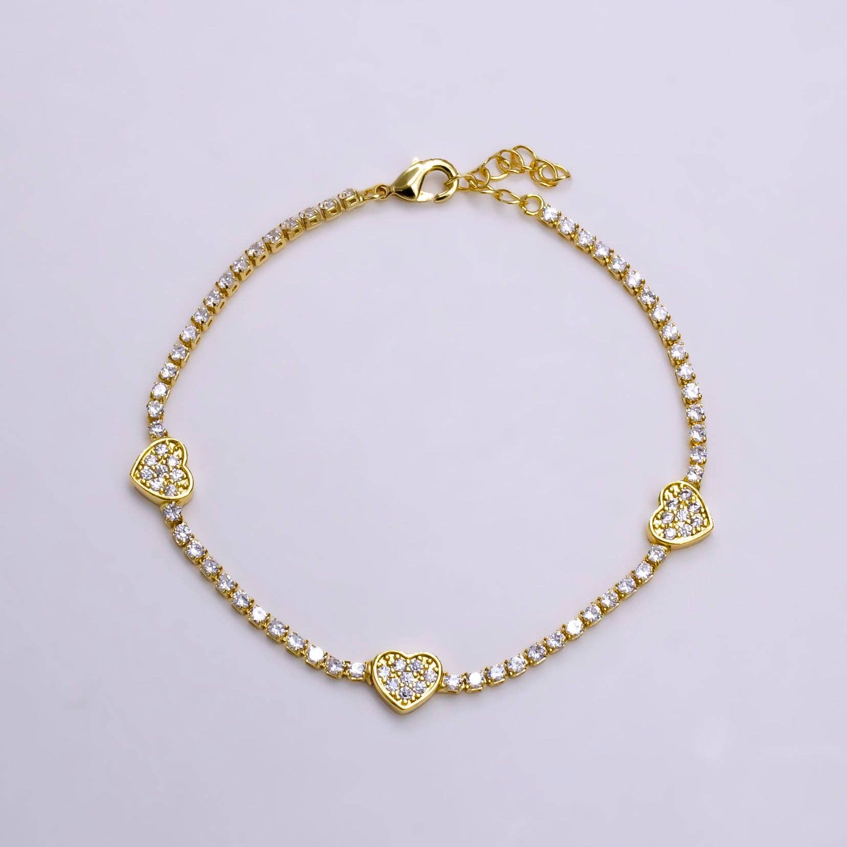 7"Gold Filled Clear CZ Heart Tennis Chain Bracelet