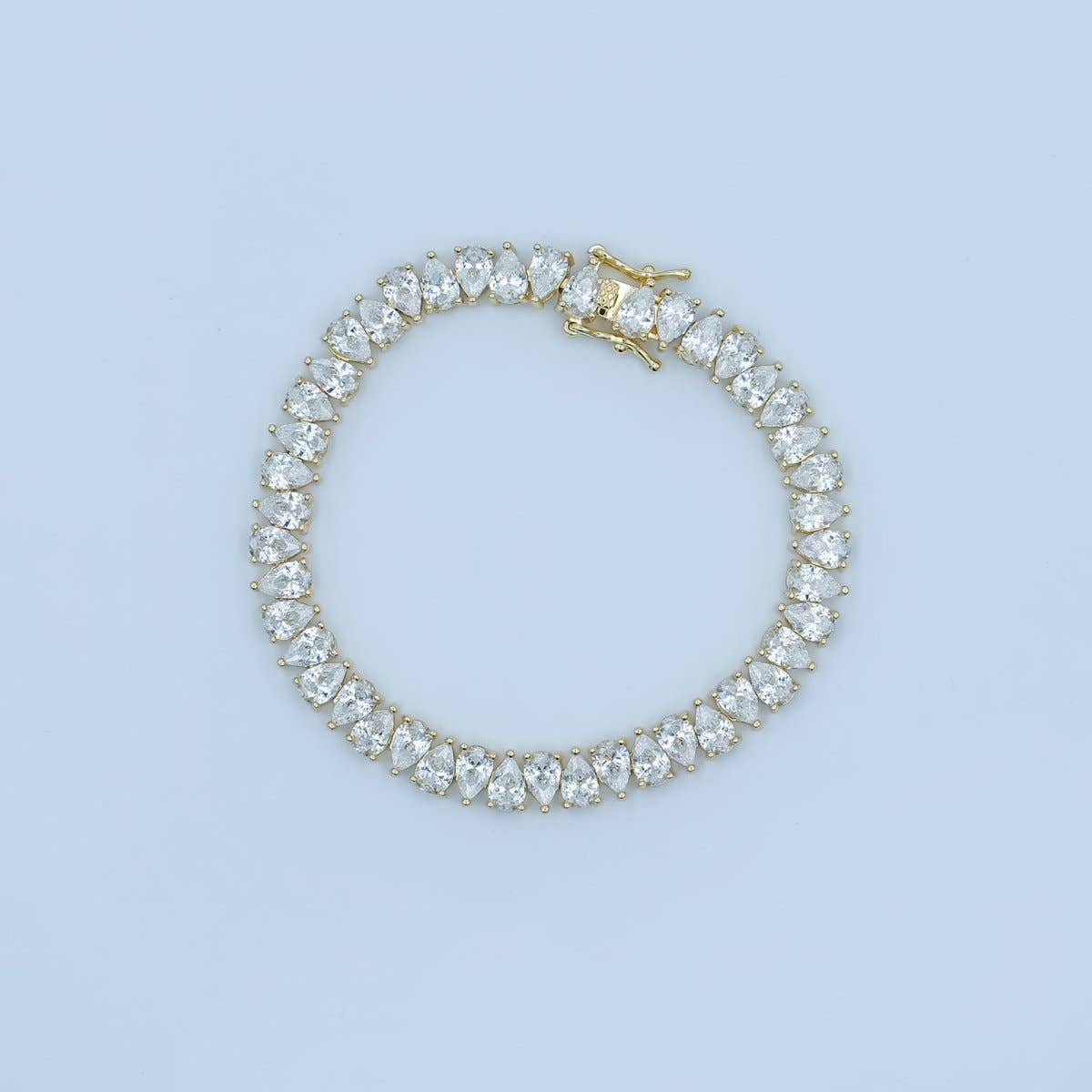 24K Gold Filled Clear CZ Double Teardrop Tennis Chain Bracelet in Gold & Silver | WA-3140 WA-3141