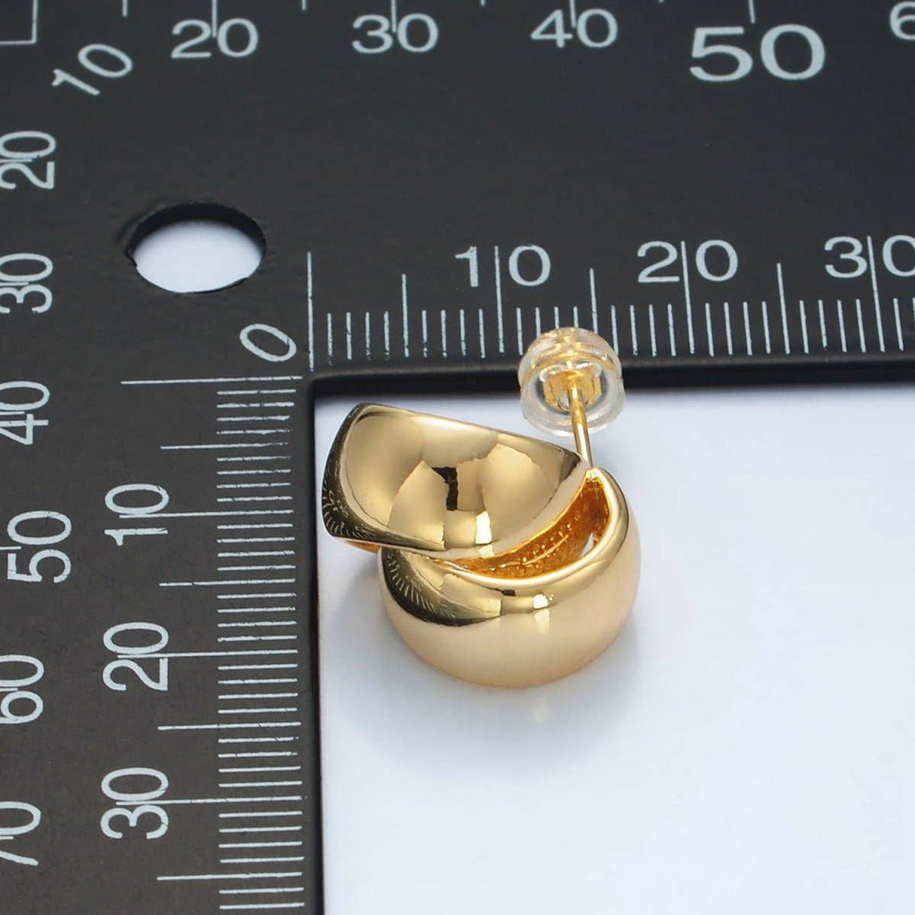 24K Gold Filled 15mm Double Wide Band C-Shaped Hoop Earrings | AD711