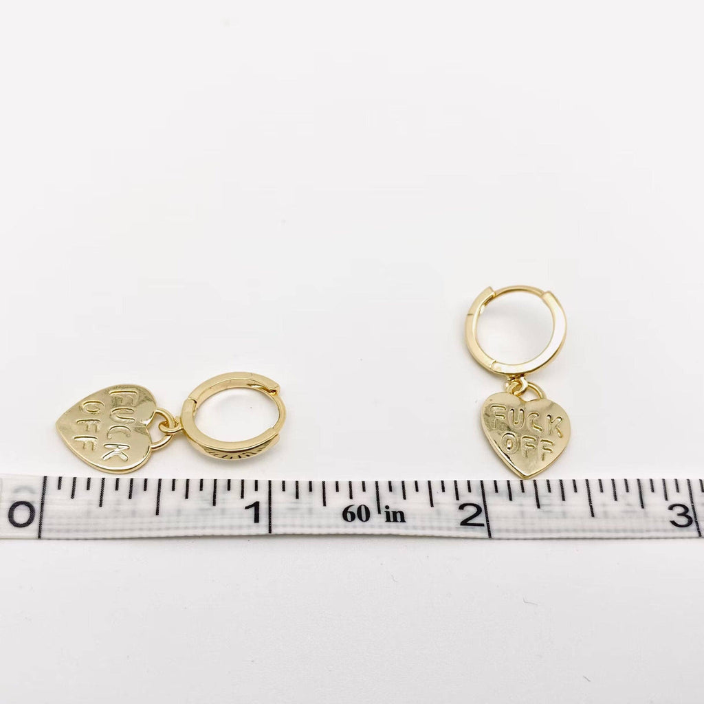 "Fuck off" Heart-shaped Gold Plated Huggie Earrings