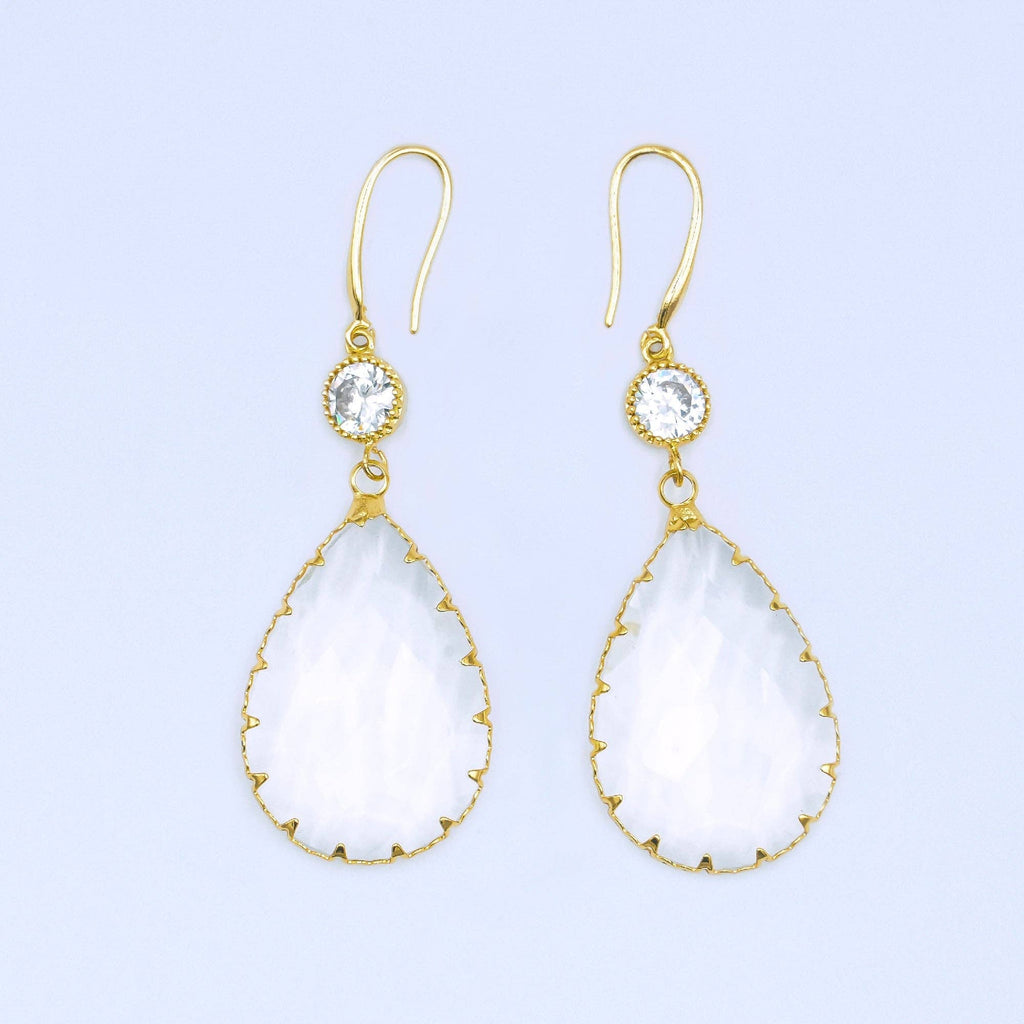 24K Gold Filled Multifaceted CZ Teardrop Drop French Hook Earrings | AB1416