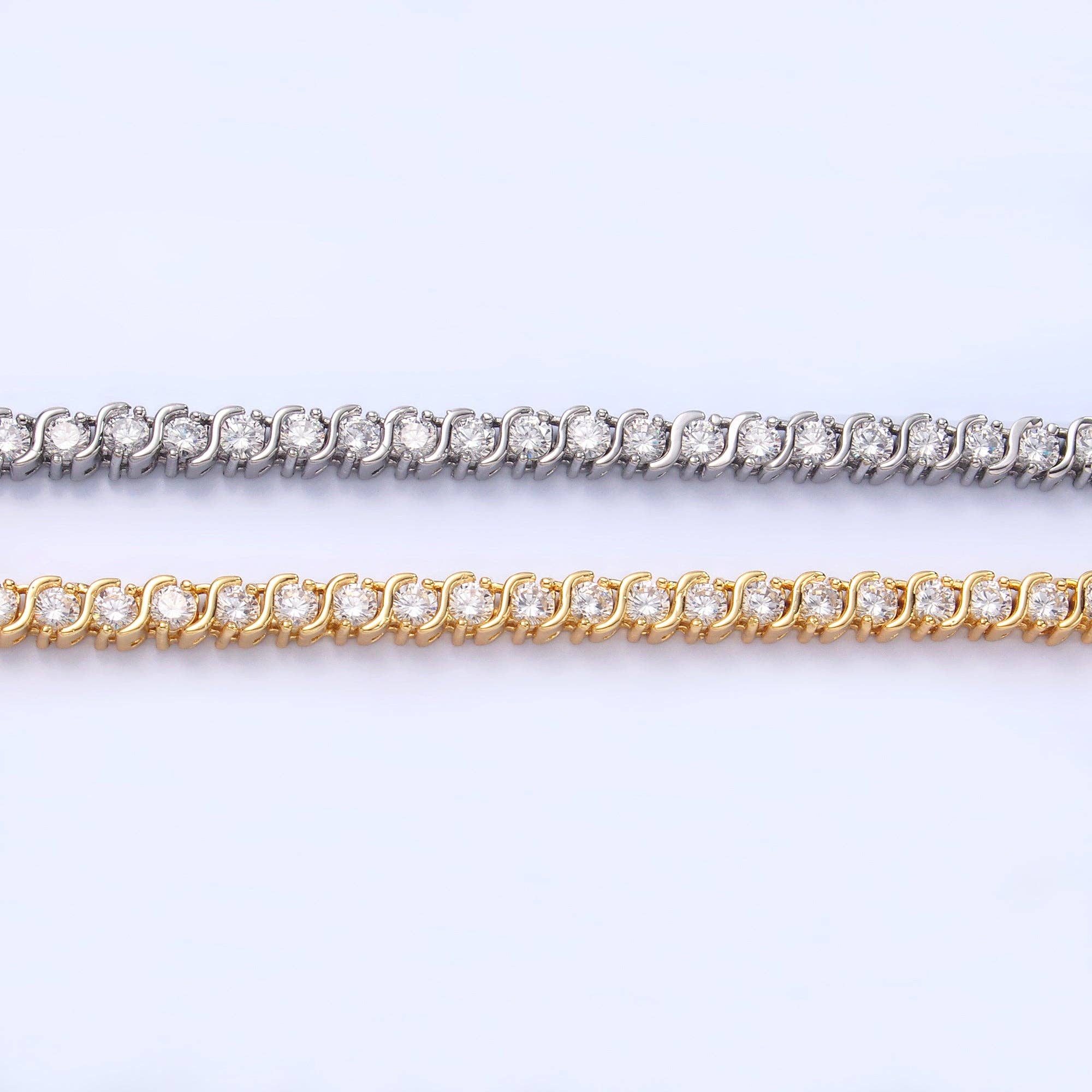24K Gold Filled Curved S-Link Tennis Chain Bracelet in Gold & Silver | WA-3036 WA-3037