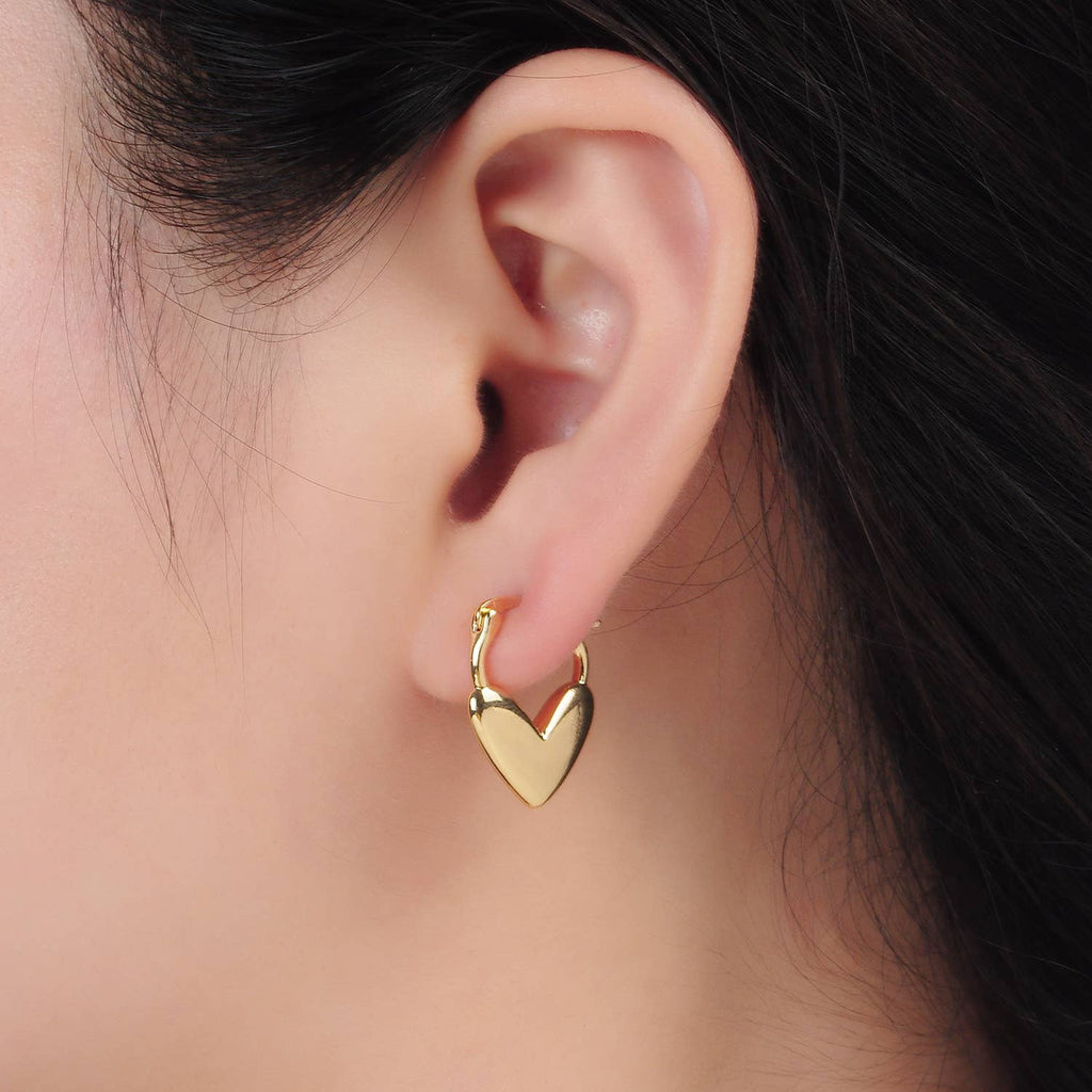 24K Gold Filled Minimal Heart Latch Hoop Earring | AB-1242