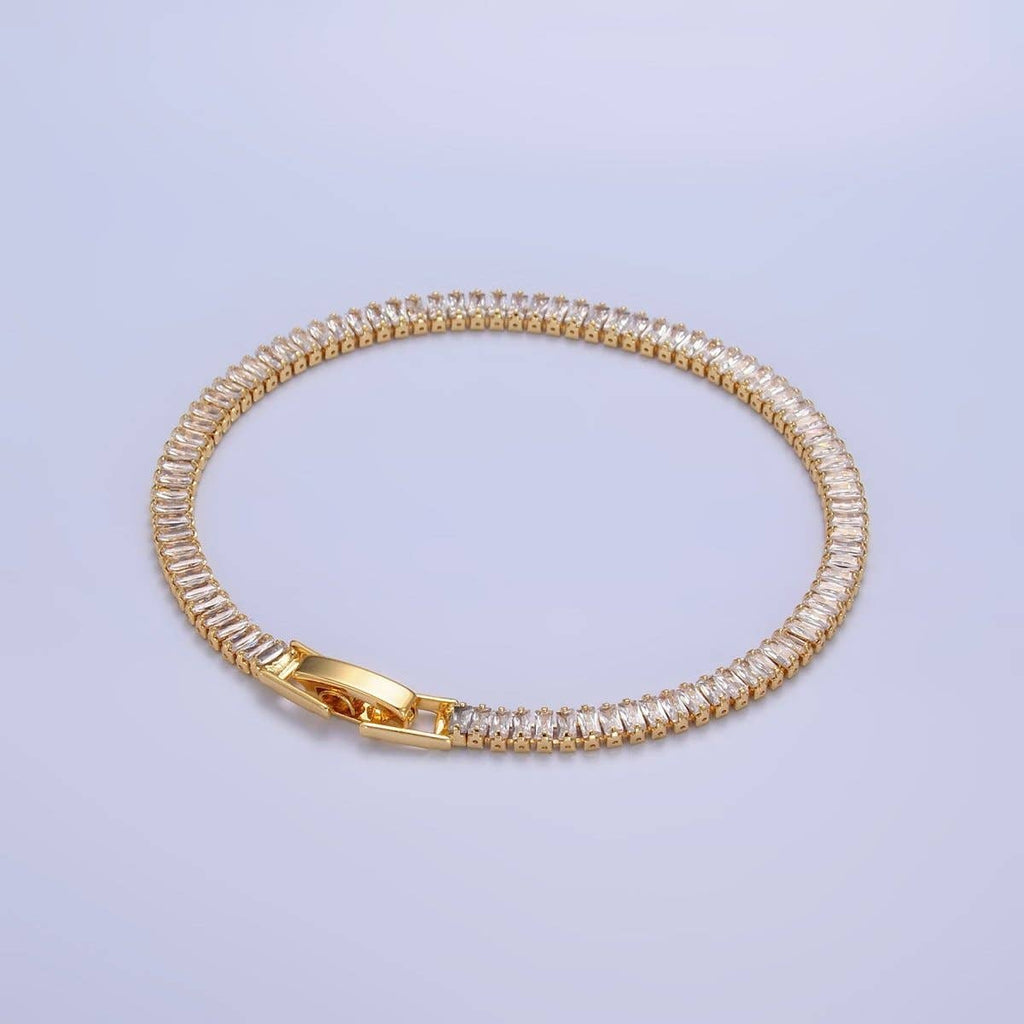 24K Gold Filled 3.5mm Clear Baguette CZ 7 Inch Tennis Bracelet | WA-2976