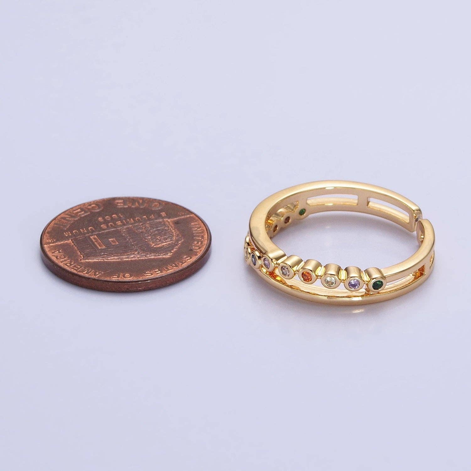 16K Gold Filled Multicolor Round CZ Double Band Ring in Gold