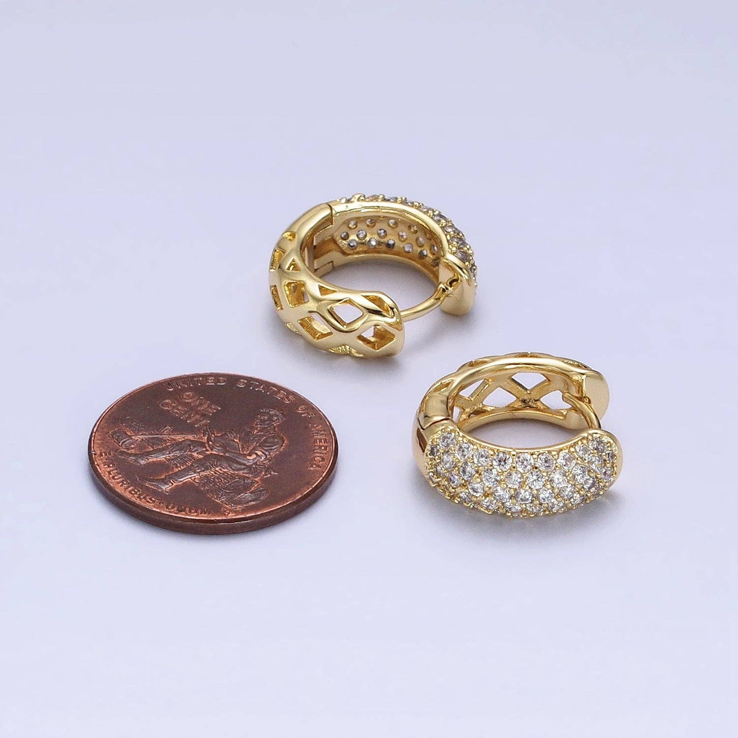 14K Gold Filled 15mm CZ Rhombus Filigree Huggie Earrings