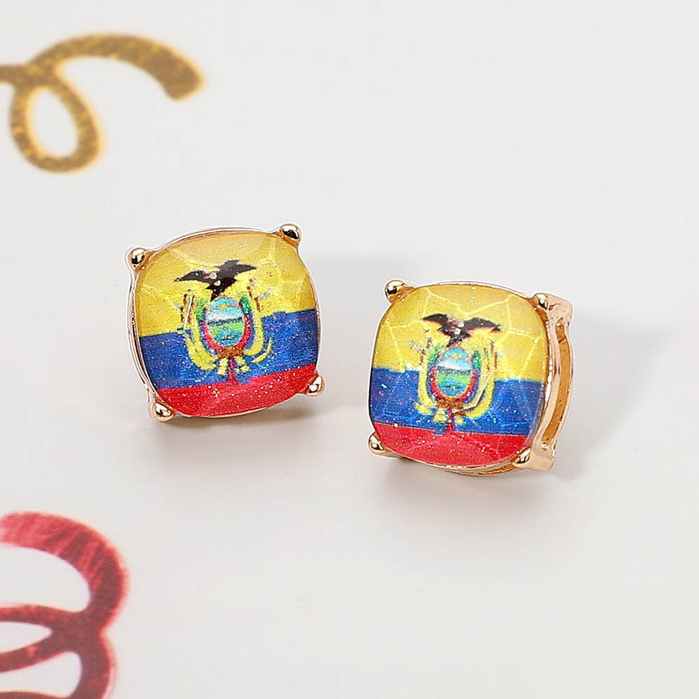 Argentina Flag Printed Faceted Cushion Stud Earrings