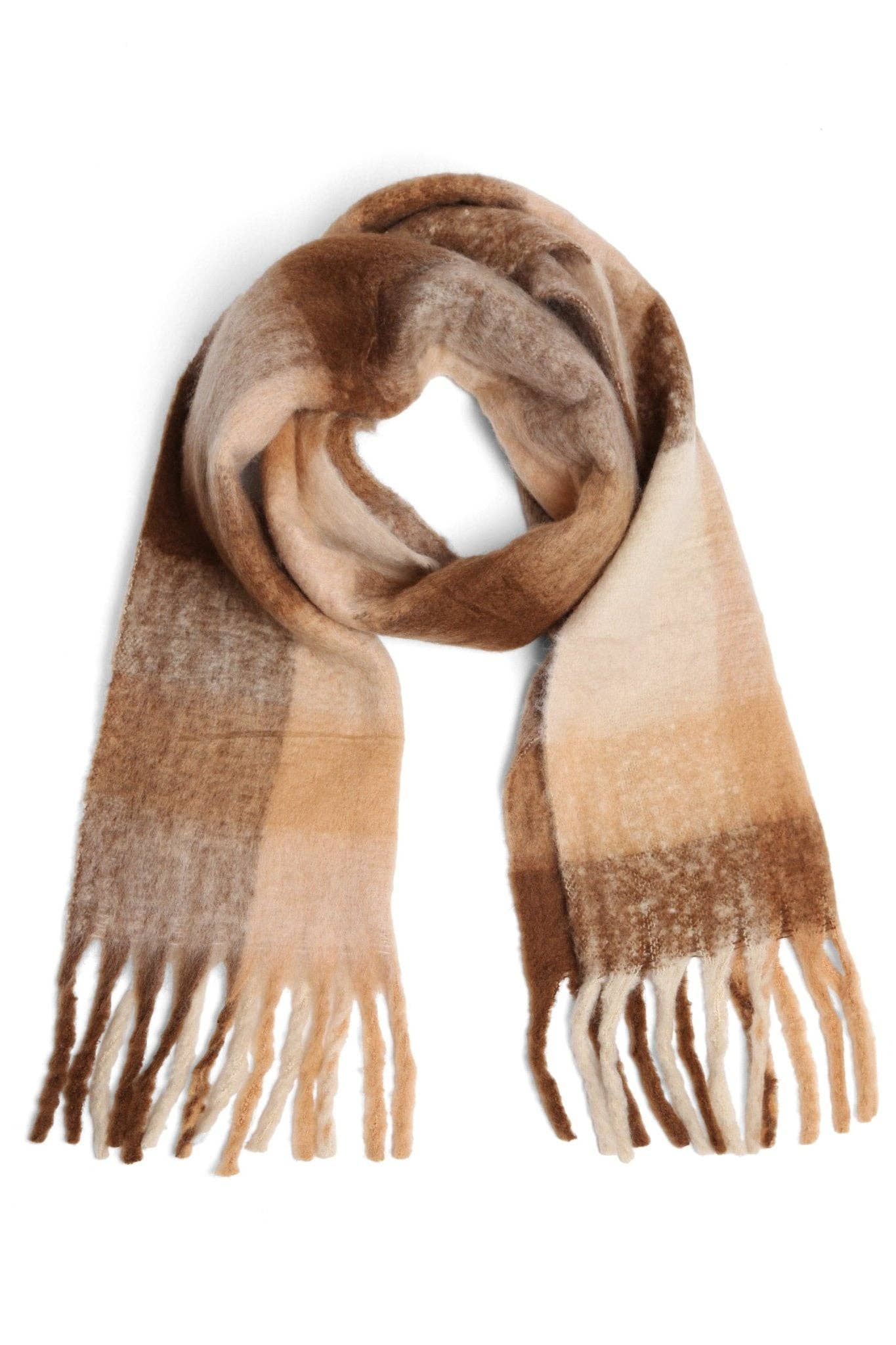 JS2415 Plaid Oblong Scarf with Fringe