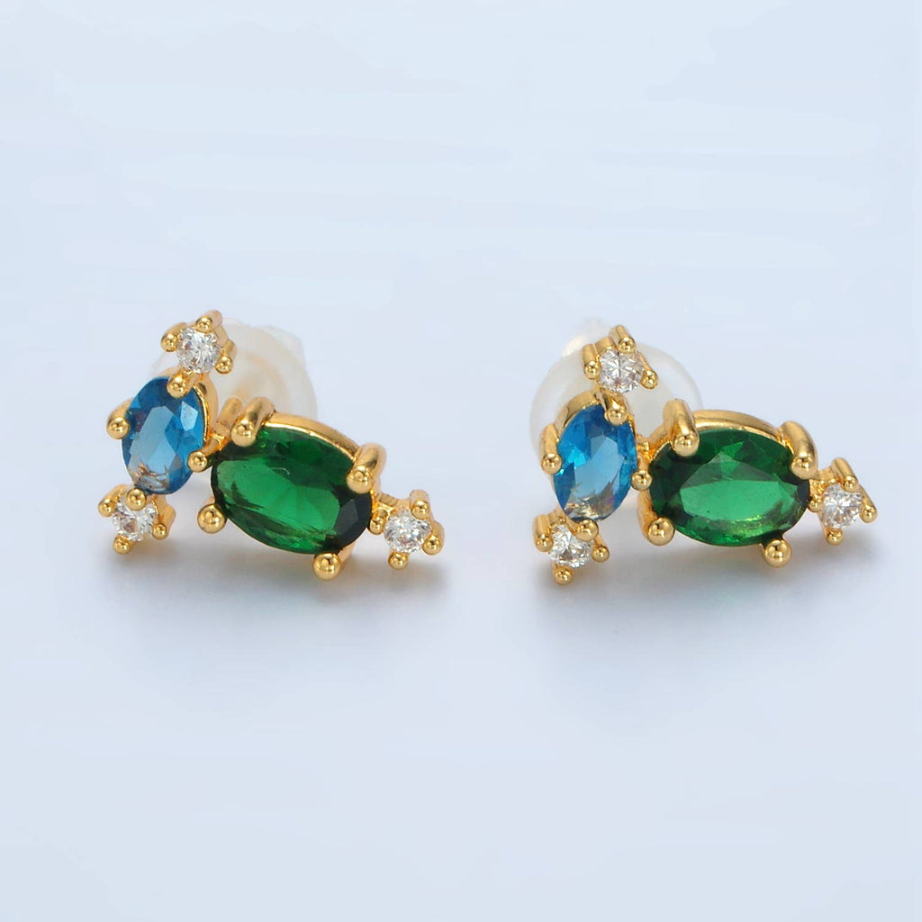 24K Gold Filled Blue/Green Geometric Stud Earring | T-298