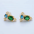 24K Gold Filled Blue/Green Geometric Stud Earring | T-298