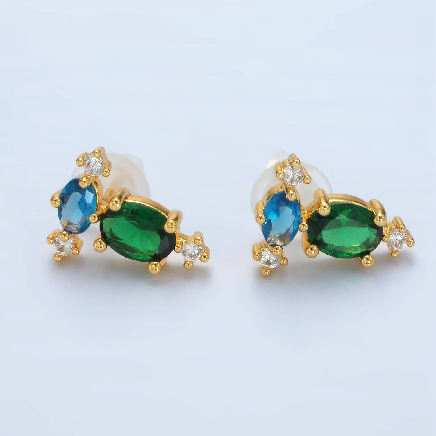 24K Gold Filled Blue/Green Geometric Stud Earring | T-298
