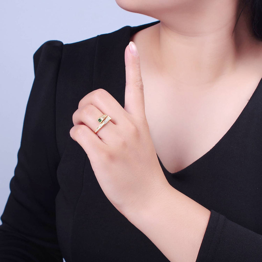 Green Square CZ Micro Pave Unique Gold Adjustable Ring O2177