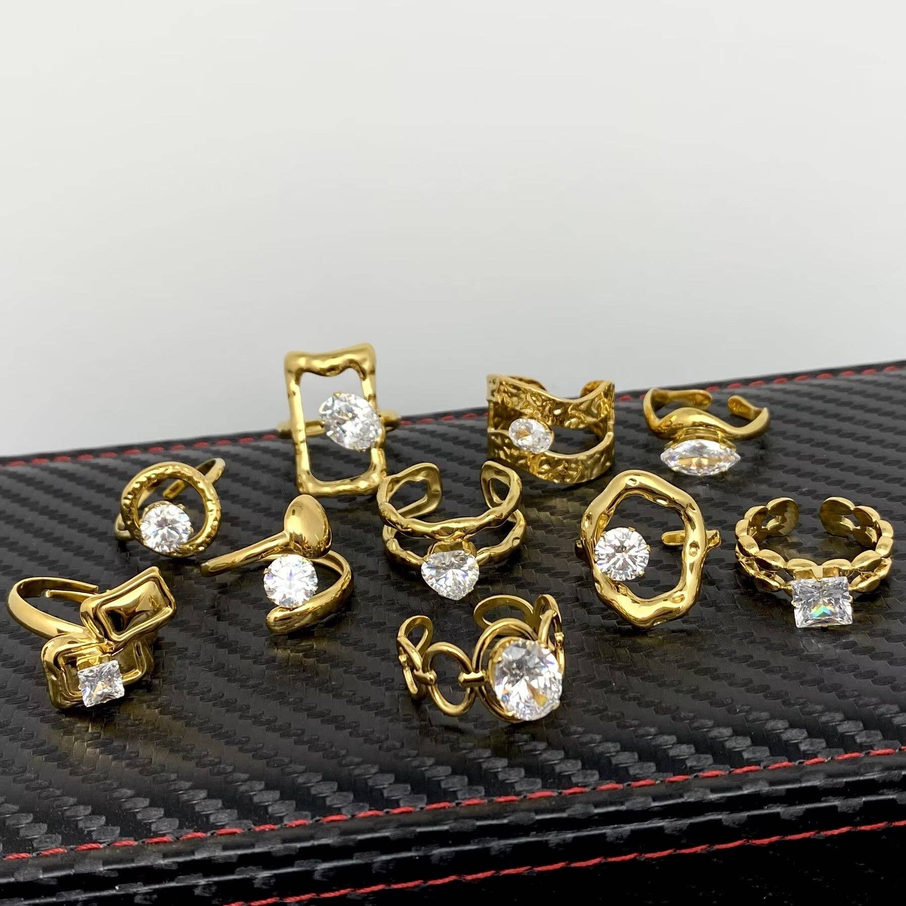 Zircon Inlaid Irregular Geometry 18K Gold Plated SS Ring - FGS