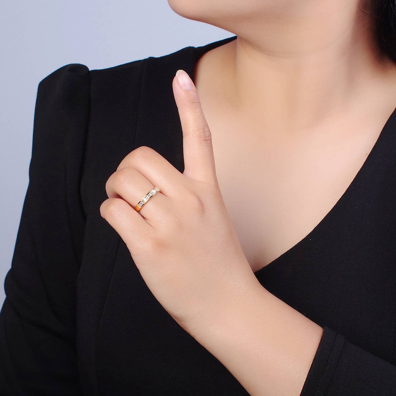 Minimalist Clear CZ Baguette Gold Geometric Ring O2176
